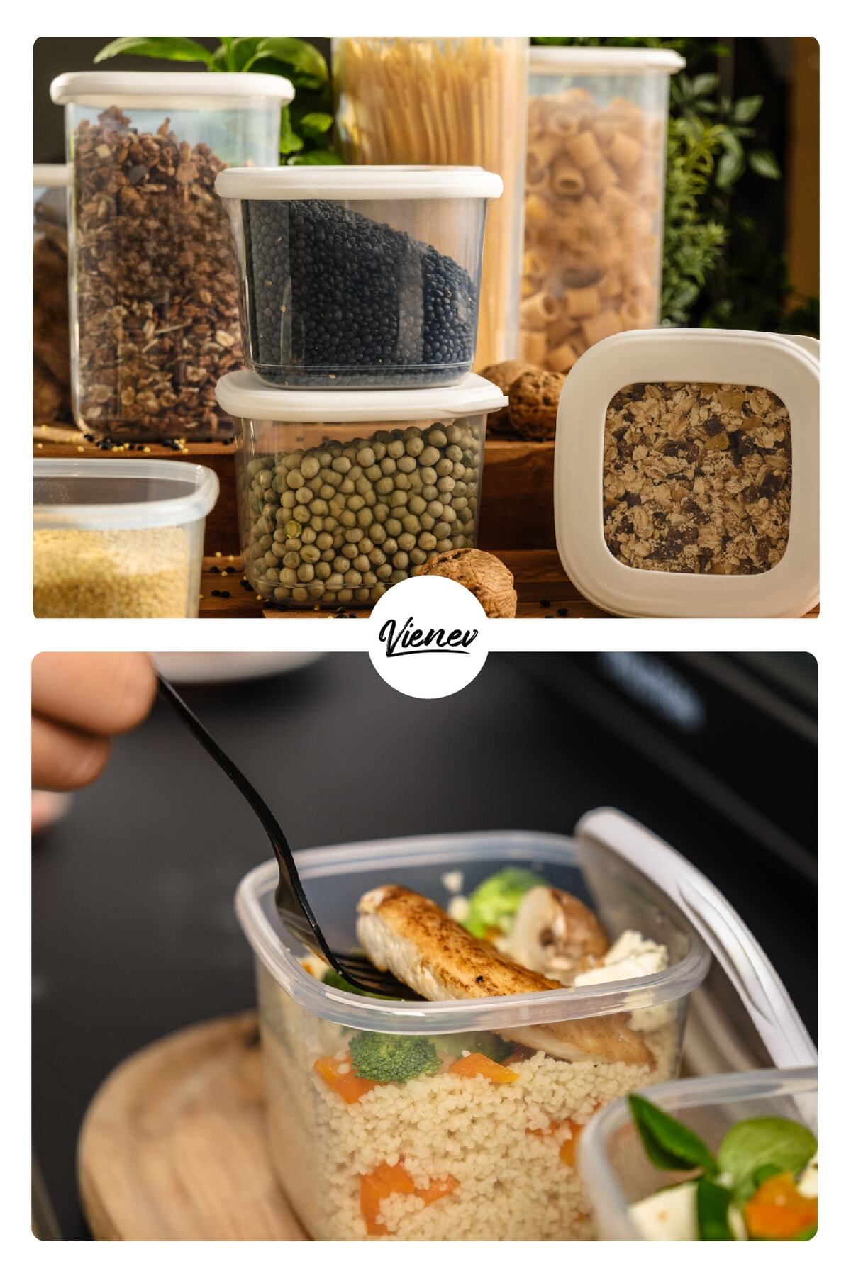 Renkli Etiketli Kare Erzak Saklama Kabı 9lu Set 3x(0,55 Litre, 1,2 Litre, 1,75 Litre) Beyaz