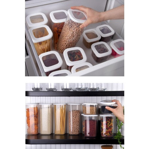 Etiketli Kaşıklı Kare Erzak Saklama Kabı 6'lı Set Küçük Boy 0,55 Litre Beyaz