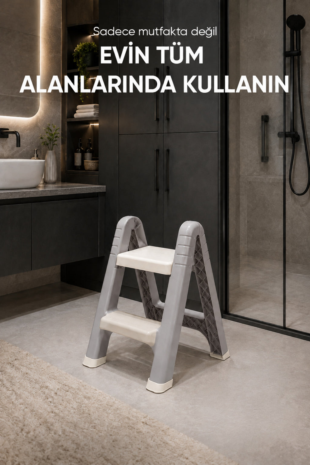 Katlanabilir Basamak Tabure 2 Basamaklı Plastik Merdiven Mutfak Kiler Banyo İçin Kompakt Ev Tipi