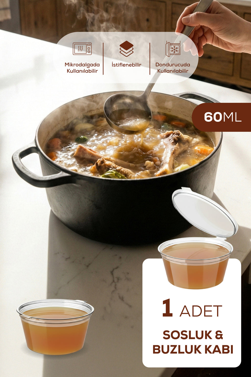 1’li Dondurucuya Uygun Saklama Kabı – 60 ml İlik, Tavuk Suyu, Sos ve İlaç Saklama Kabı