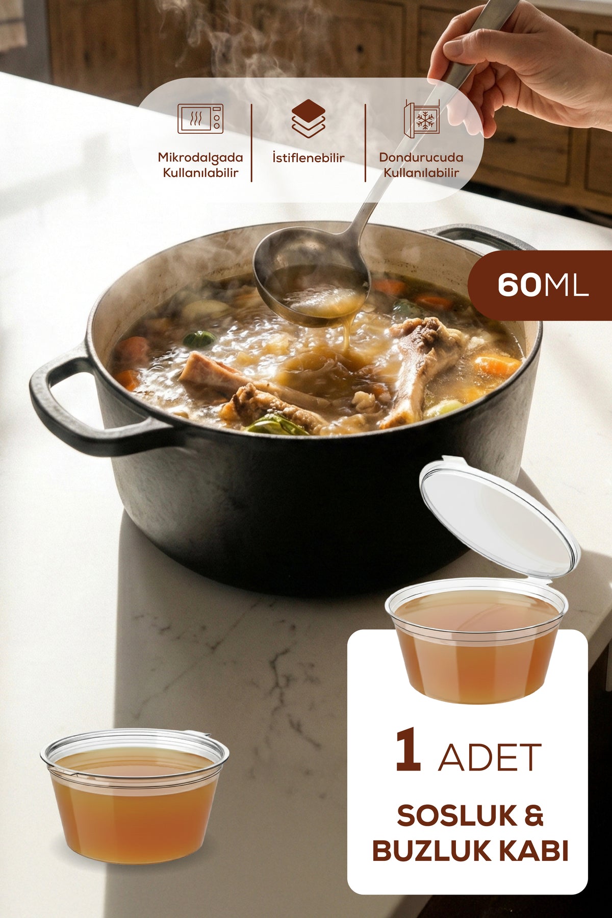 1’li Dondurucuya Uygun Saklama Kabı – 60 ml İlik, Tavuk Suyu, Sos ve İlaç Saklama Kabı