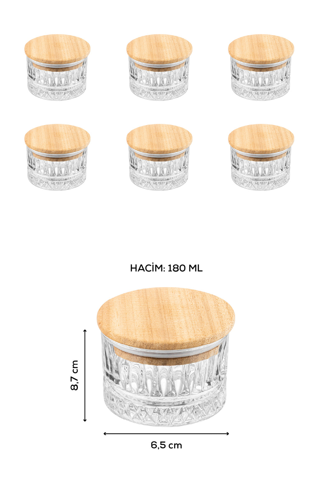 6'lı Ahşap Kapaklı Cam Kase Seti 180 ml