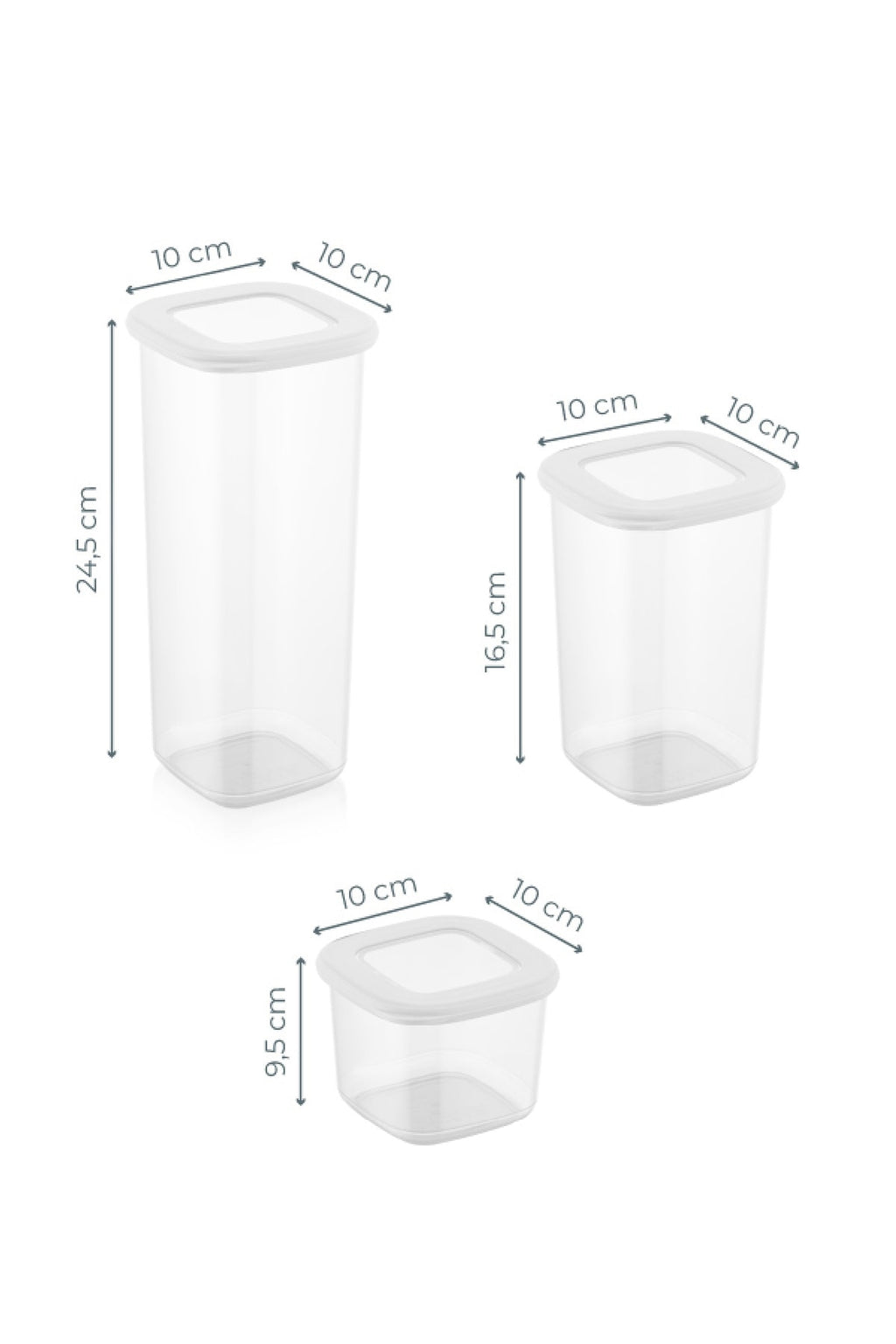 Etiketli Kare Erzak Saklama Kabı 6'lı Set 2x(0,55 Litre, 1,2 Litre, 1,75 Litre) Beyaz
