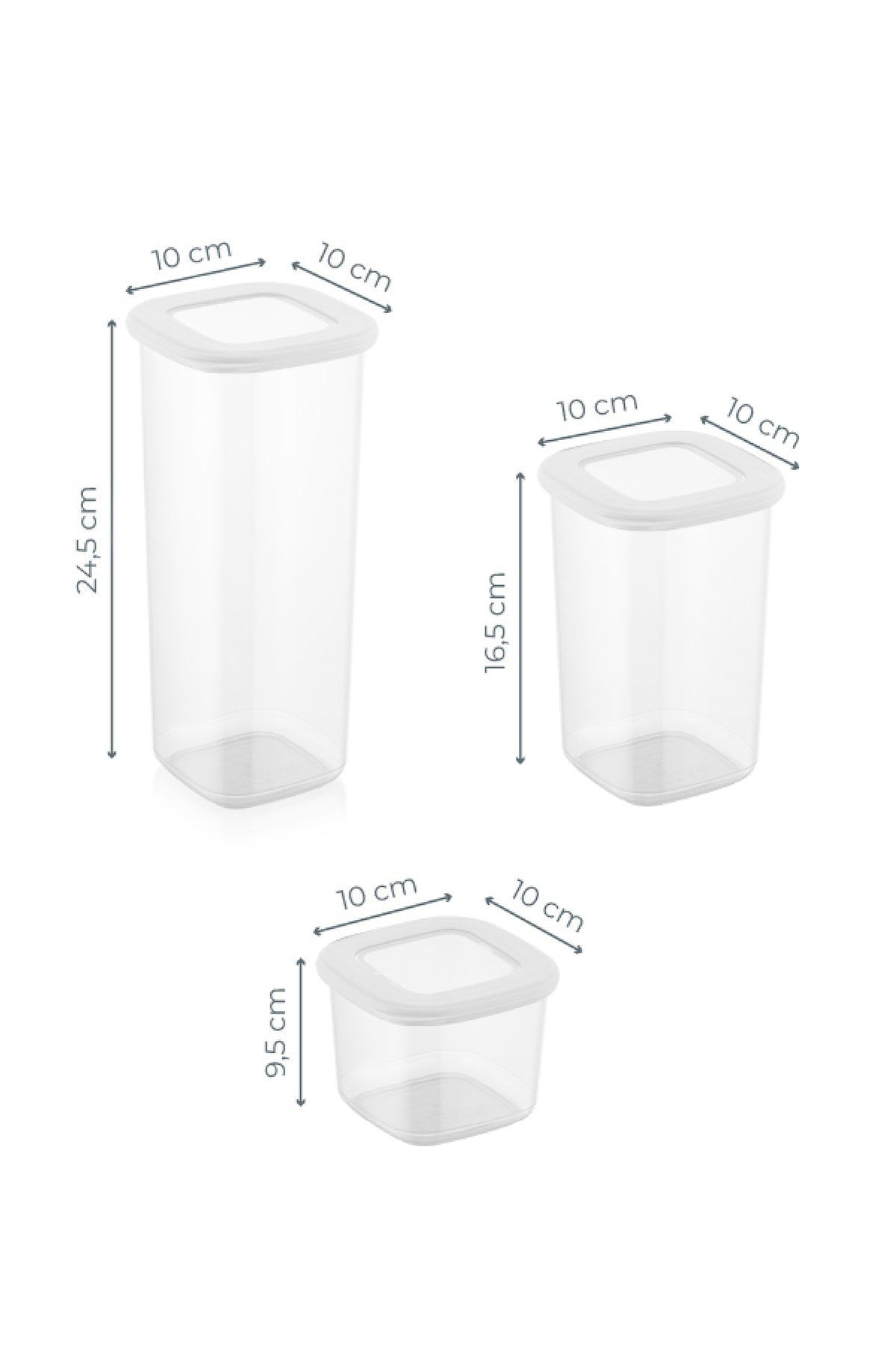 Etiketli Kare Erzak Saklama Kabı 6'lı Set 2x(0,55 Litre, 1,2 Litre, 1,75 Litre) Beyaz