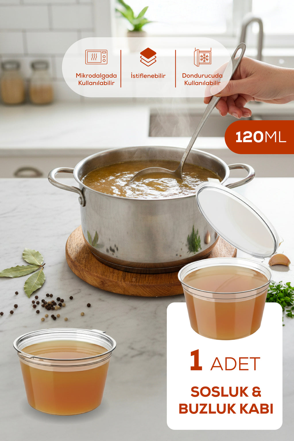 1’li Dondurucuya Uygun Saklama Kabı – 120 ml İlik, Tavuk Suyu, Sos ve İlaç Saklama Kabı