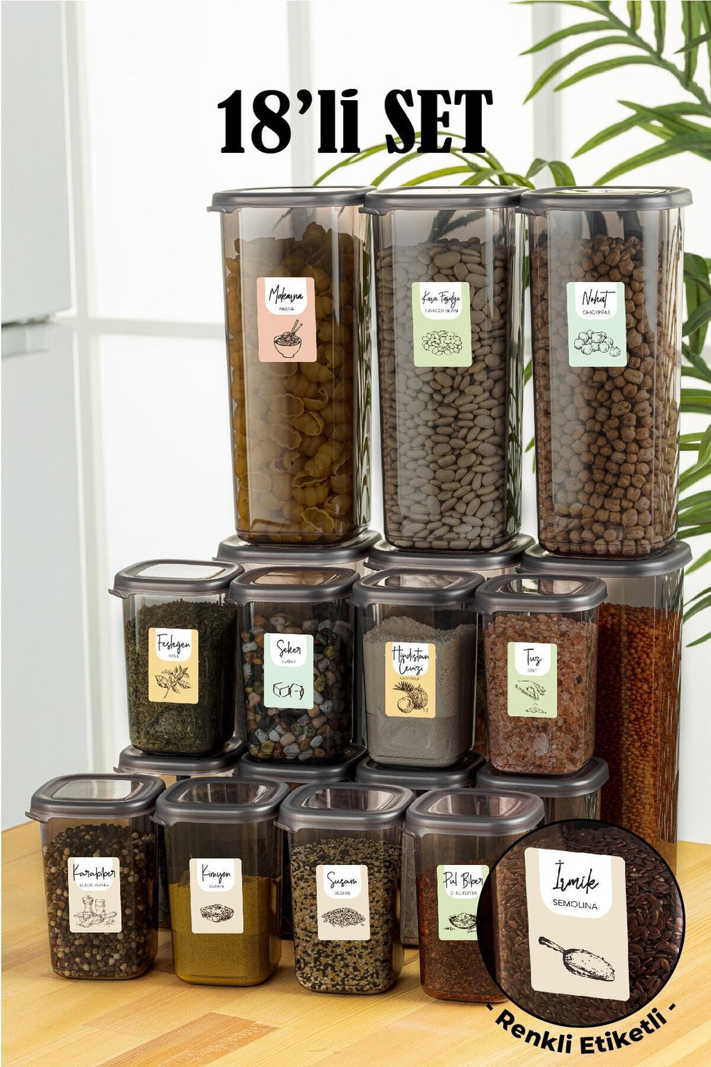 18li Renkli Etiketli Peggy Kare Erzak Ve Baharat Full Set 6x(1,75) 12x(0,45) Ant