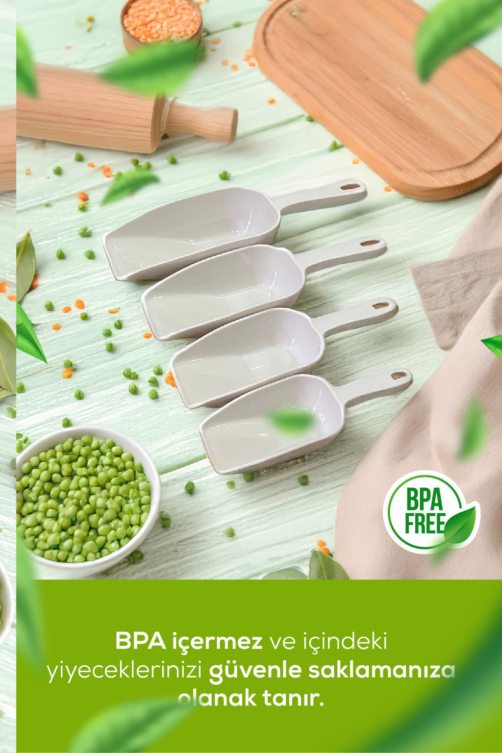 4'lü Set Plastik Erzak Kürek Seti Bej