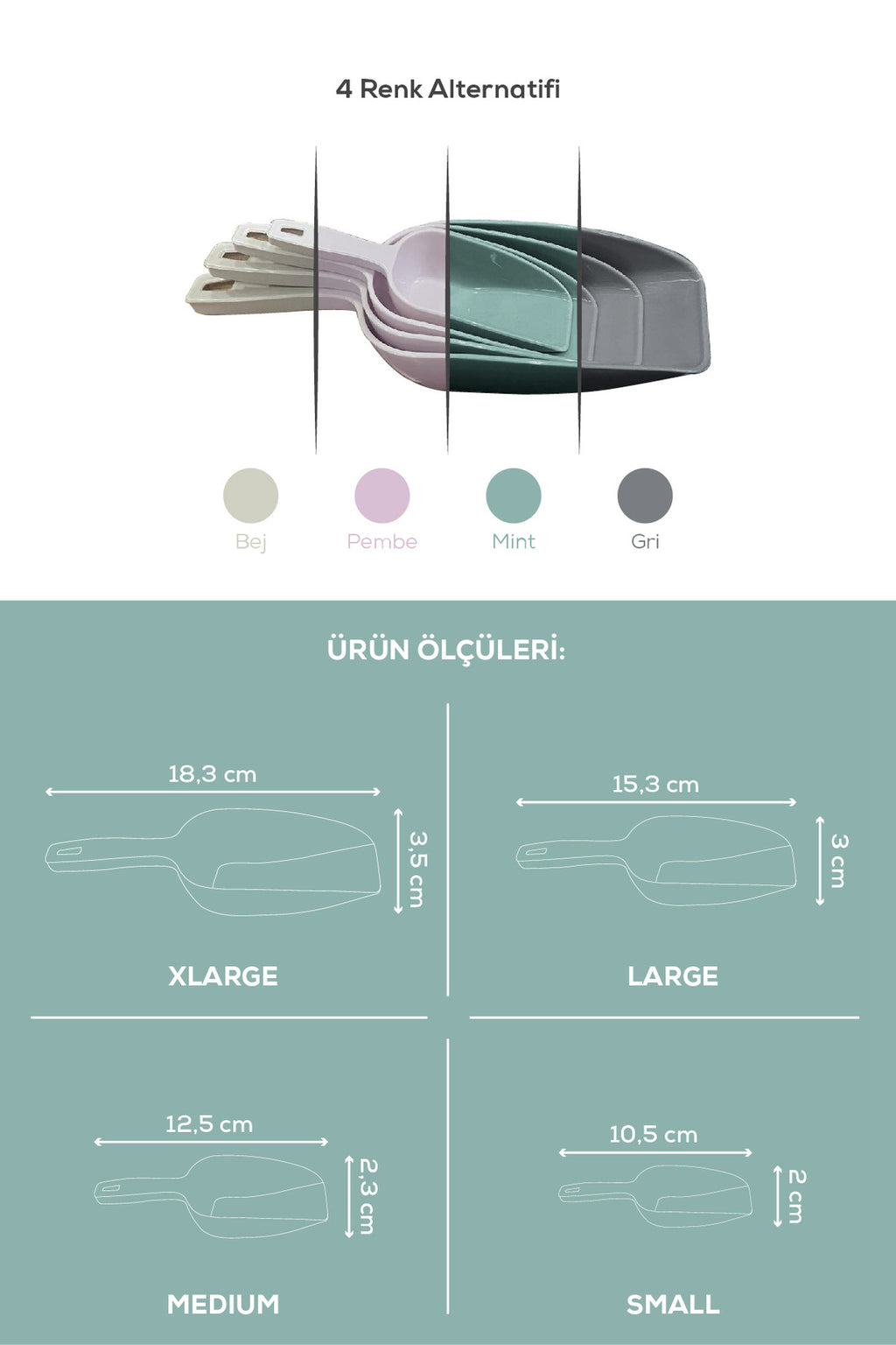 4'lü Set Plastik Erzak Kürek Seti Mint