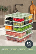 17'li Buzdolabı Dondurucu Organizer Ve Saklama Kabı Mint 12x(350ML) 2x(1,65LT) 2x(1,75LT) 1x(3,5LT)