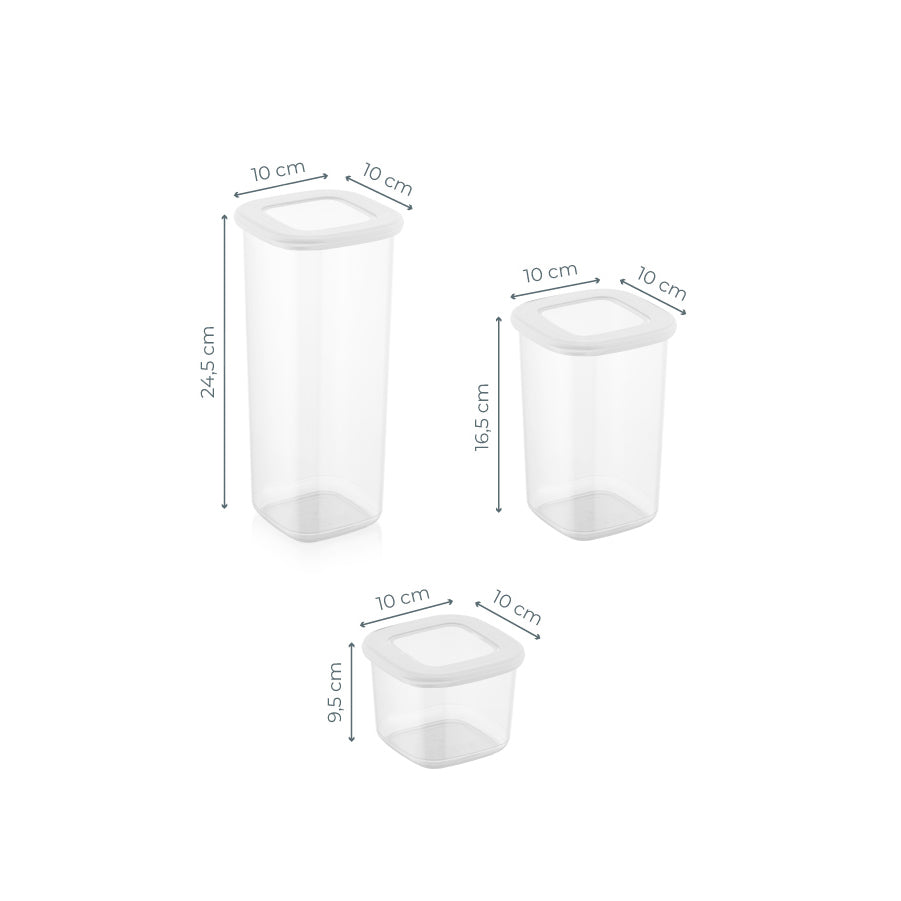 Foly Etiketli Kare Erzak Saklama Kabı 12'li Set Beyaz 4x(0,55 LİTRE, 1,2 LİTRE, 1,75 LİTRE)