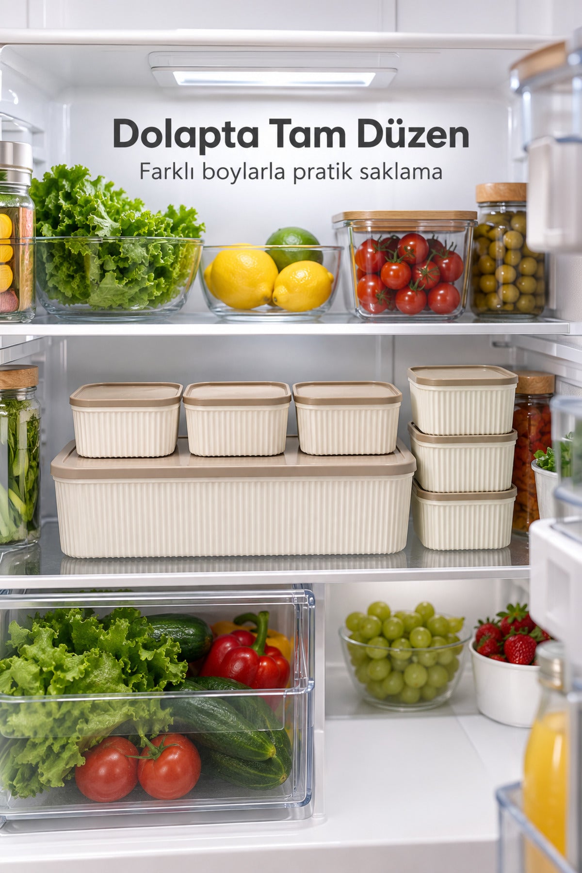 7'li Saklama Kabı Seti 6x325 ml Kare 1x5500 ml Dikdörtgen Saklama Kabı Seti Mutfak ve Buzdolabı Düzenleyici
