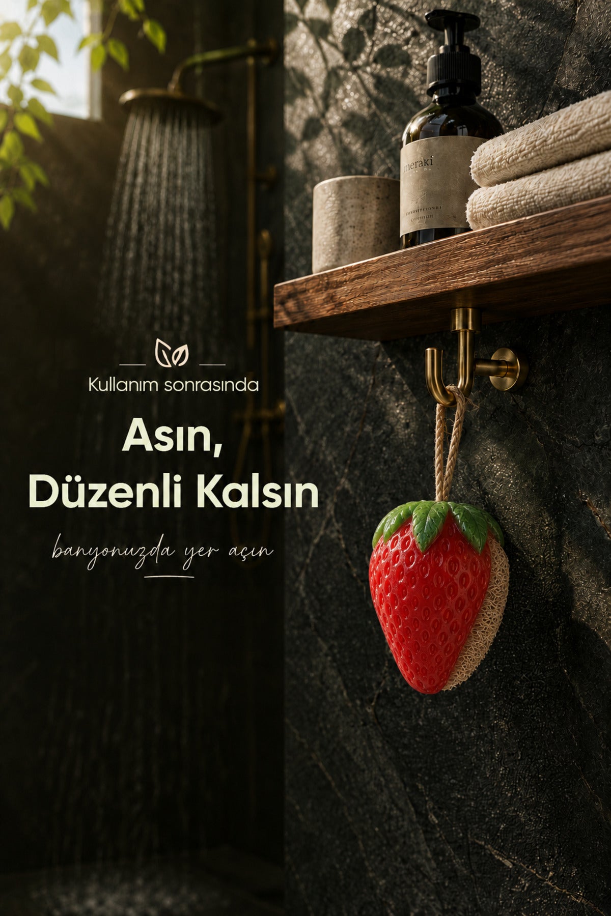 Çilek Şekilli Kabak Lifli Sabun 8,5x7x4,8 cm Peeling Etkili Asılabilir Dekoratif Banyo El Sabunu