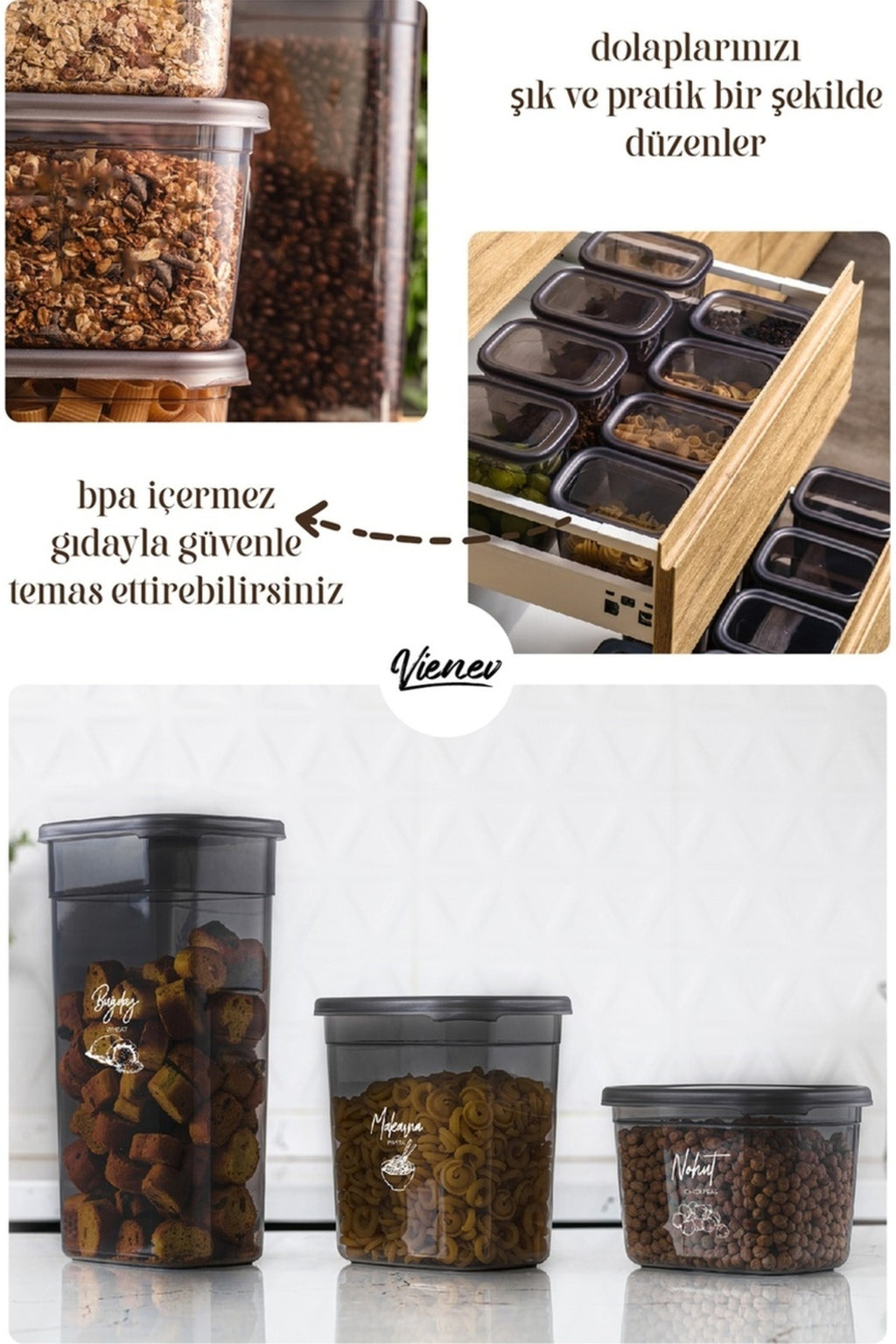 18li Peggy Dikdörtgen Saklama Kabı Seti 6x( 1900ml, 800ml, 400ml ) Etiketli