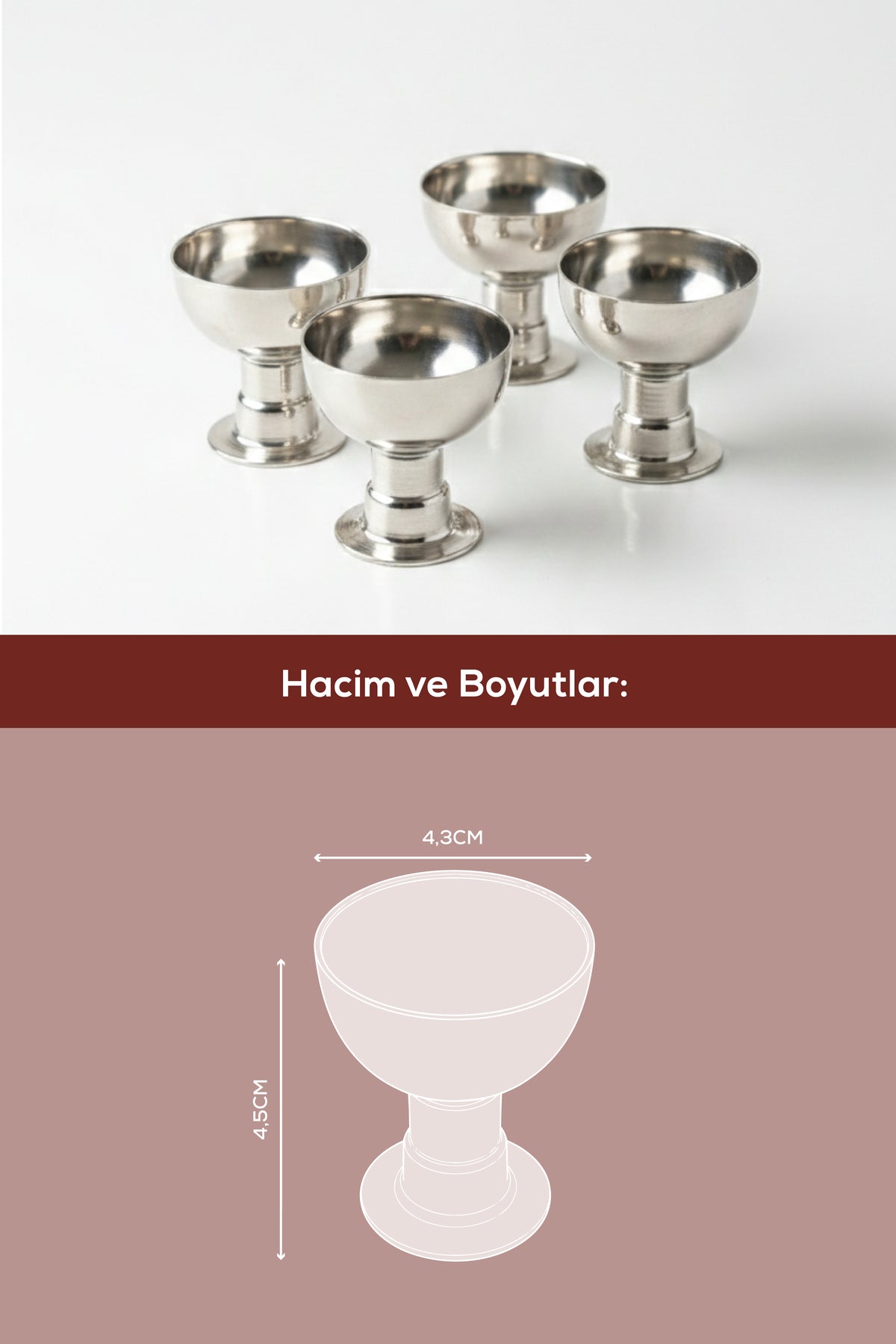4'lü Gümüş Renk Metal Yumurtalık Seti Şık Kahvaltı Sunumu - Yumurta Kabı