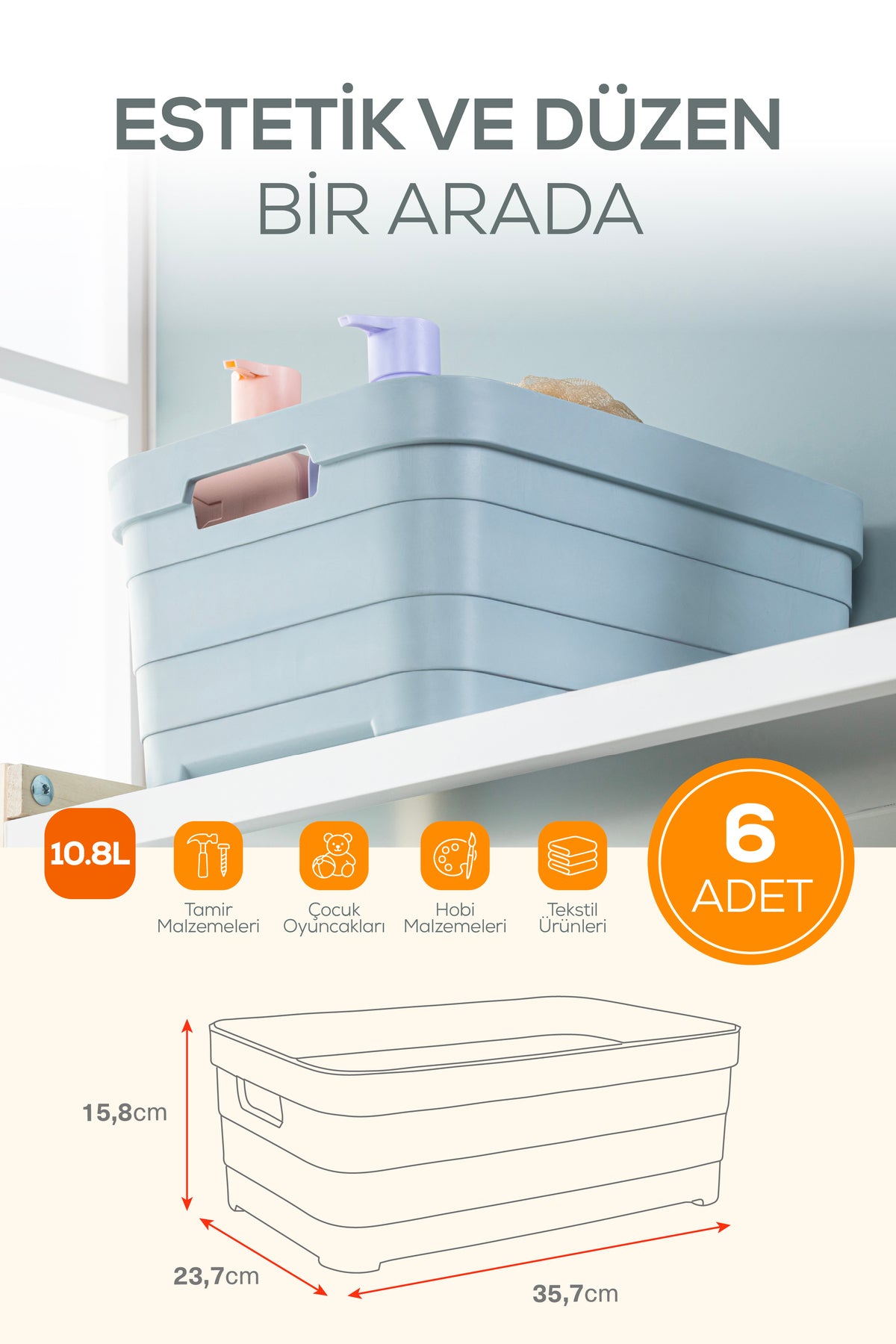 6'lı 10,8 Litre Saklama Kutusu Bej
