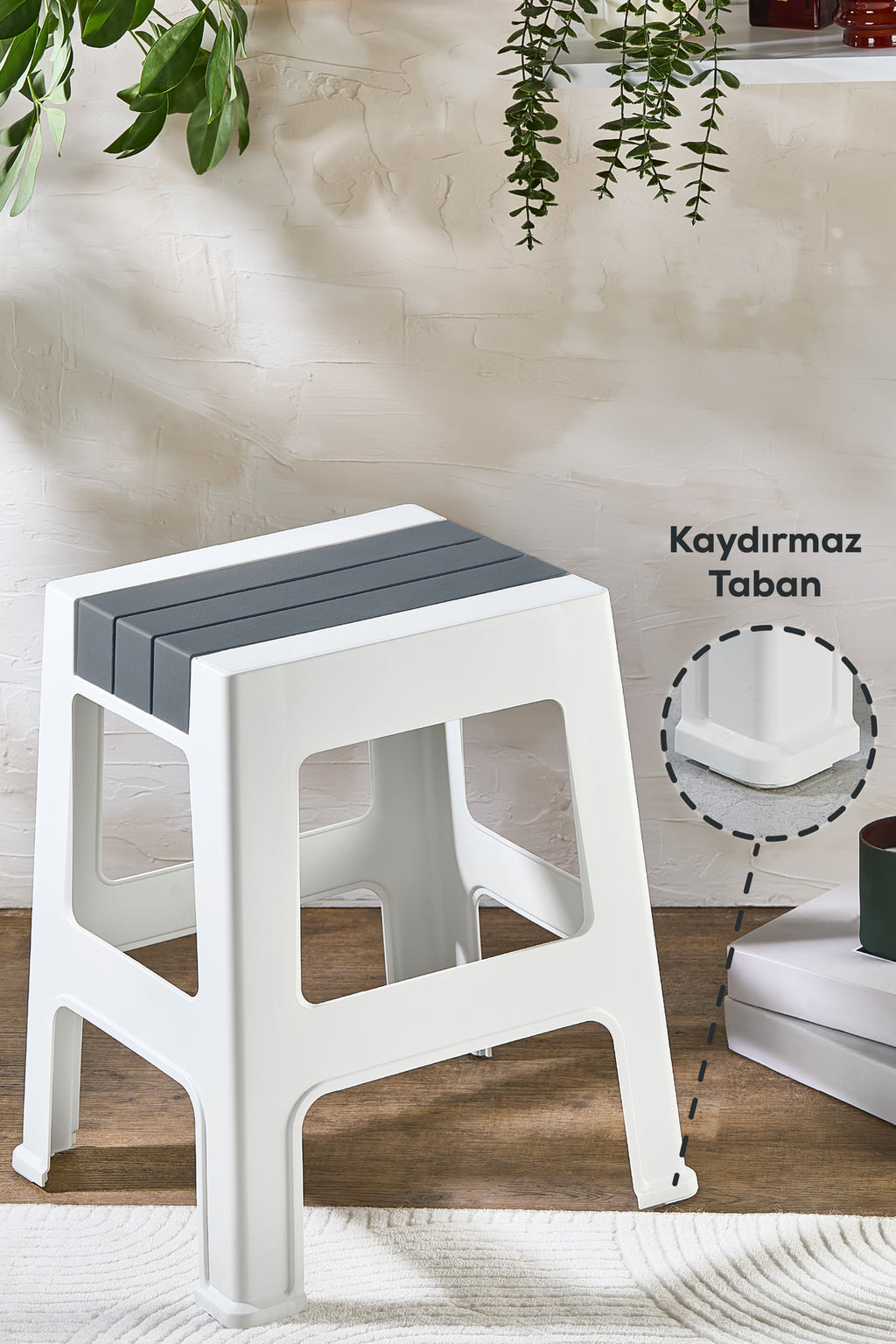 Plastik Büyük Tabure Gri