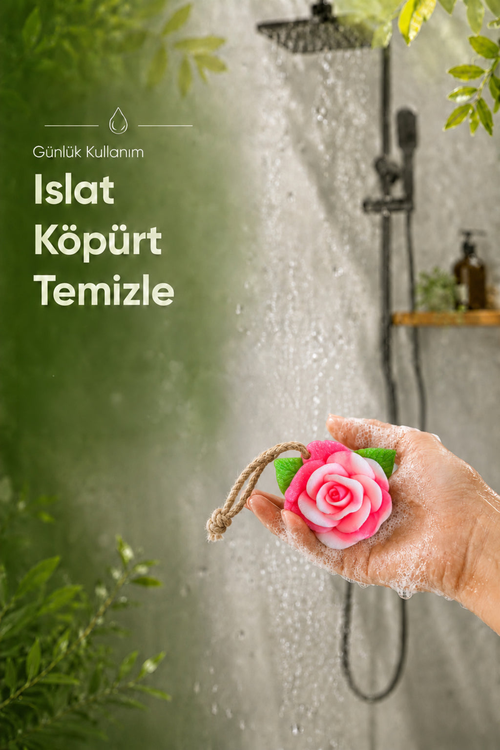 Pembe Gül Şekilli Katı Sabun 10x11 cm Asılabilir Dekoratif Banyo El Sabunu