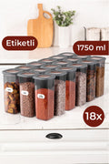 Etiketli Foly Kare Erzak Saklama Kabı Seti 18li 1,75 Büyük Boy Antrasit