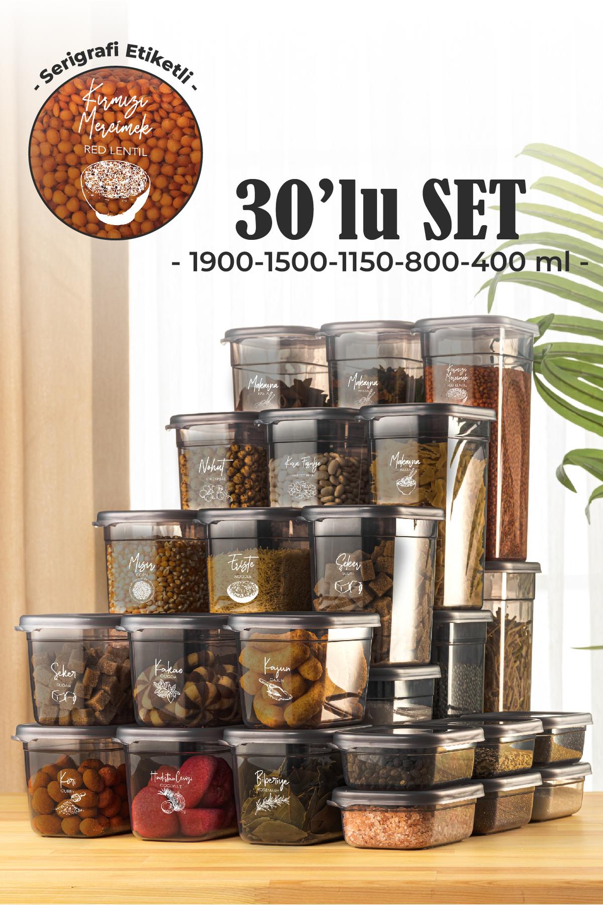 Peggy 30lu Dikdörtgen Saklama Kabı Çeyiz Seti 6x(1,9 1,5 1,15 0,8 0,4 Litre) Serigrafi Etiketli