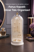 Fanus Kapaklı Döner Takı Organizeri Çift Taraflı Şeffaf Küpe Kolye Yüzük Takı Düzenleyici Masaüstü Stand