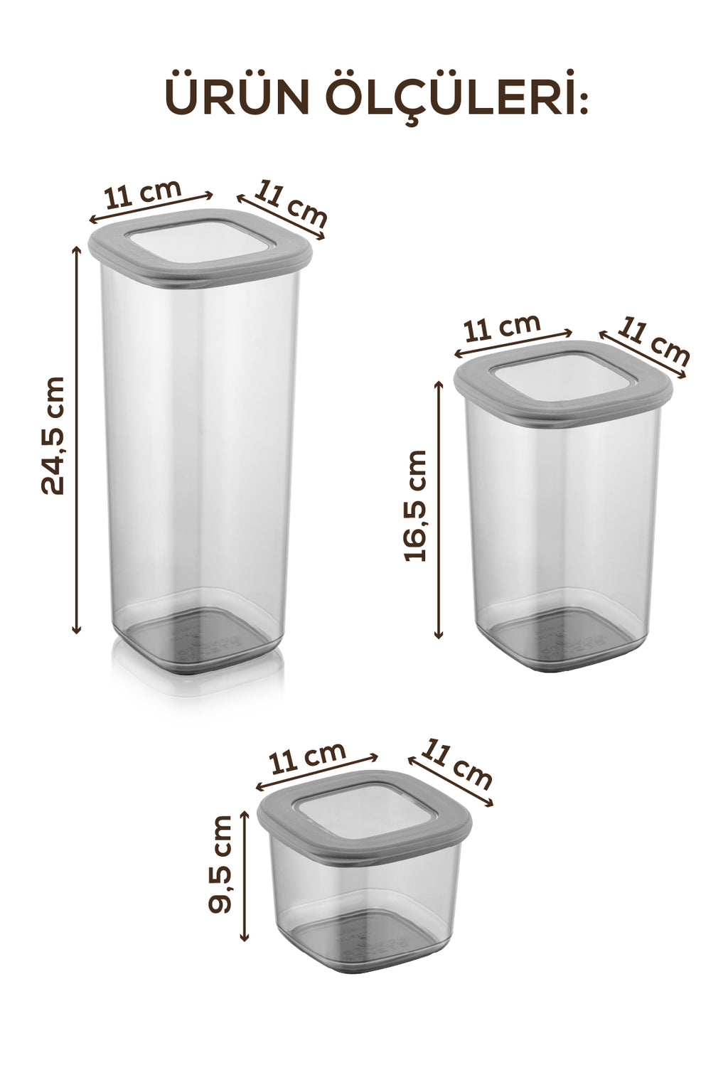 Renkli Etiketli 24lü Foly Kare Erzak Saklama Kabı 8x(0,55 Litre, 1,2 Litre, 1,75 Litre) Antrasit