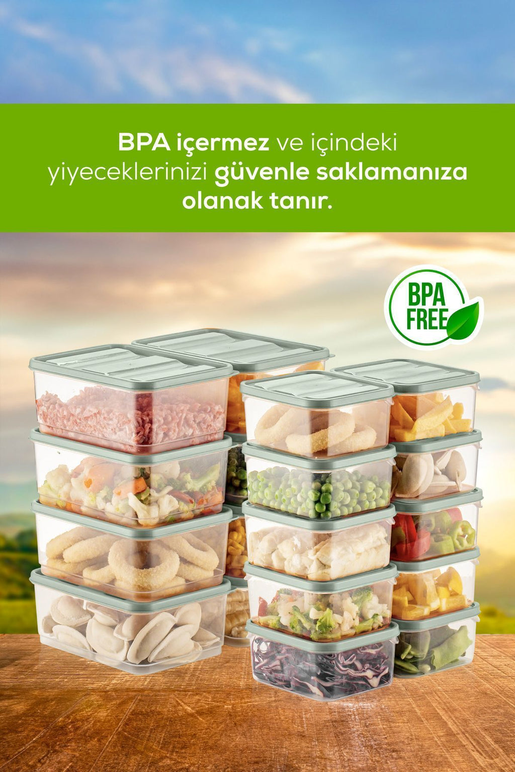 18'li Buzdolabı Düzenleyici Organizer Mikrodalgaya Uygun Difriz Saklama Kabı Mint
