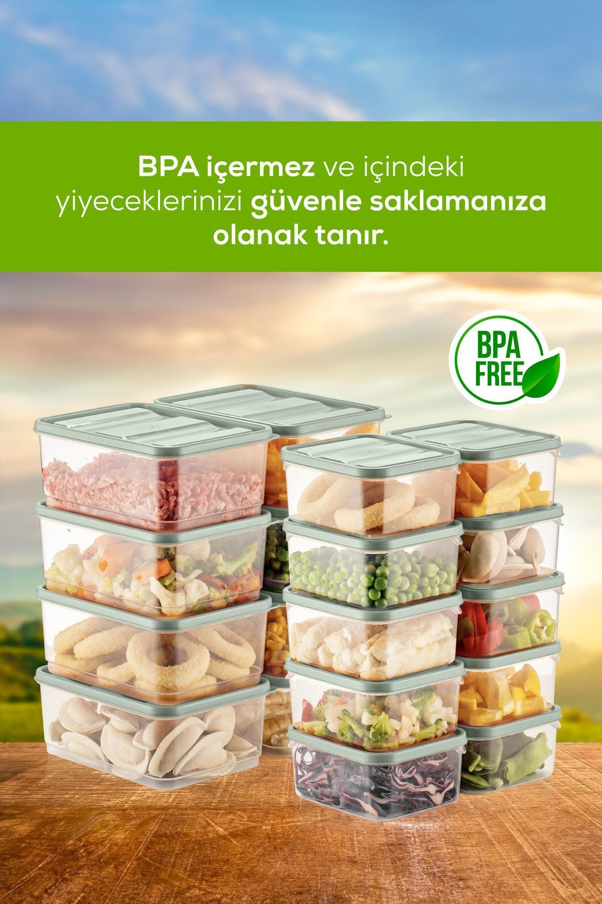 18'li Buzdolabı Düzenleyici Organizer Mikrodalgaya Uygun Difriz Saklama Kabı Mint