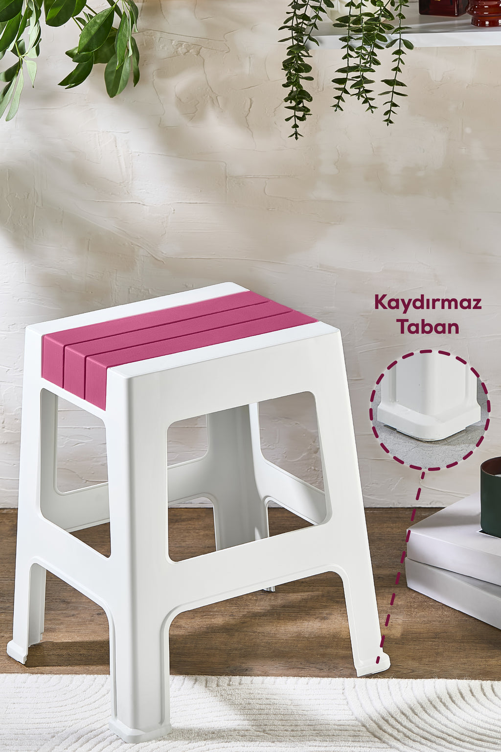 Plastik Büyük Tabure Pembe