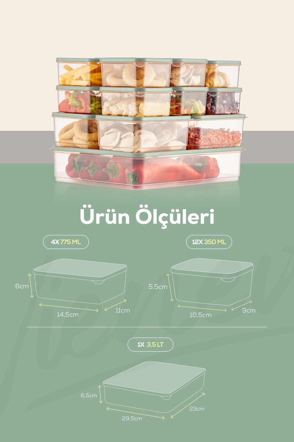 17'li Buzdolabı Düzenleyici Organizer Mikrodalgaya Uygun Difriz Saklama Kabı Mint