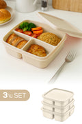 3'lü Set Bölmeli Kare Saklama Kabı Bej