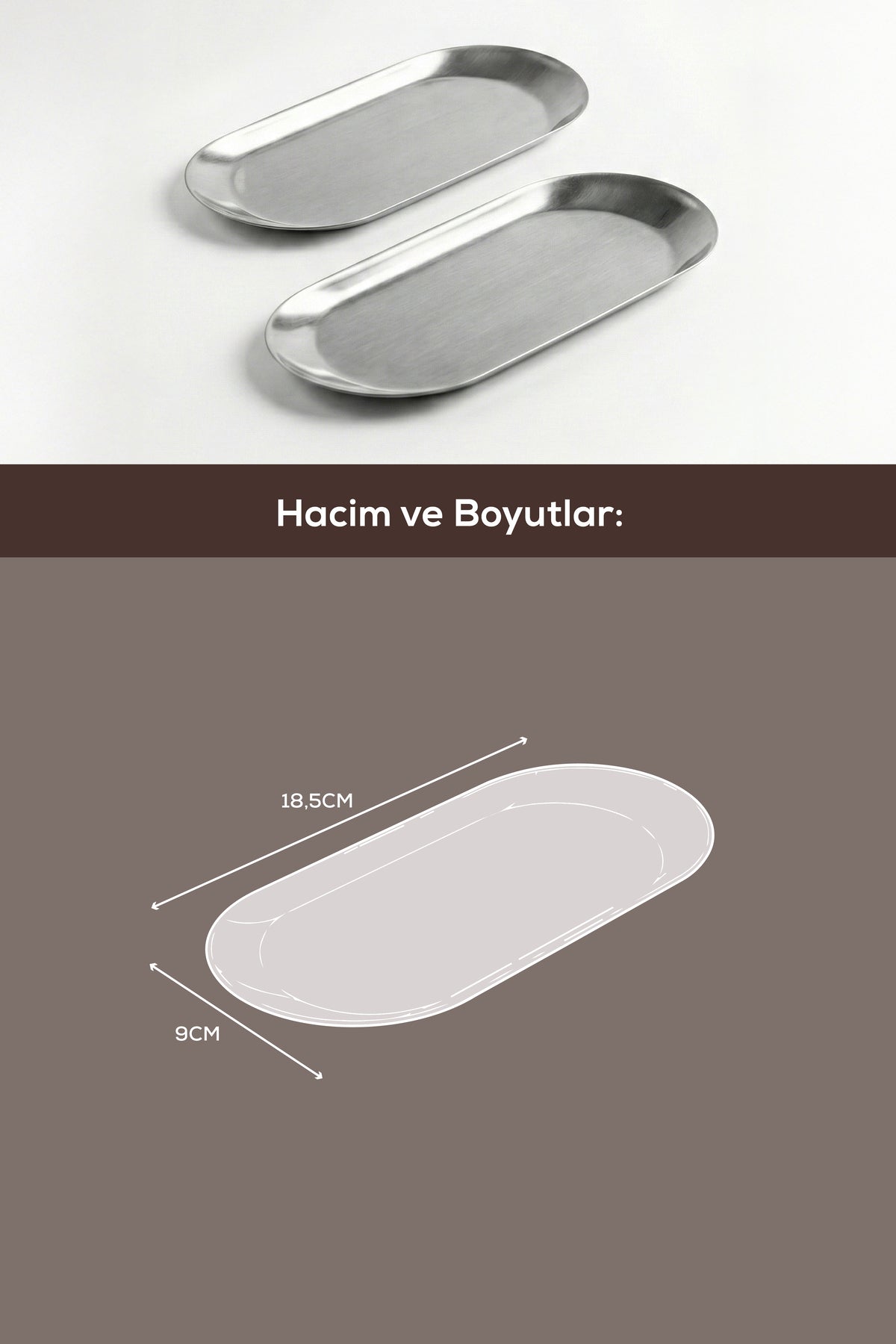 2’li Gümüş Renk Metal Oval Kayık Tabak Seti - Sunum ve Çerezlik Tabağı
