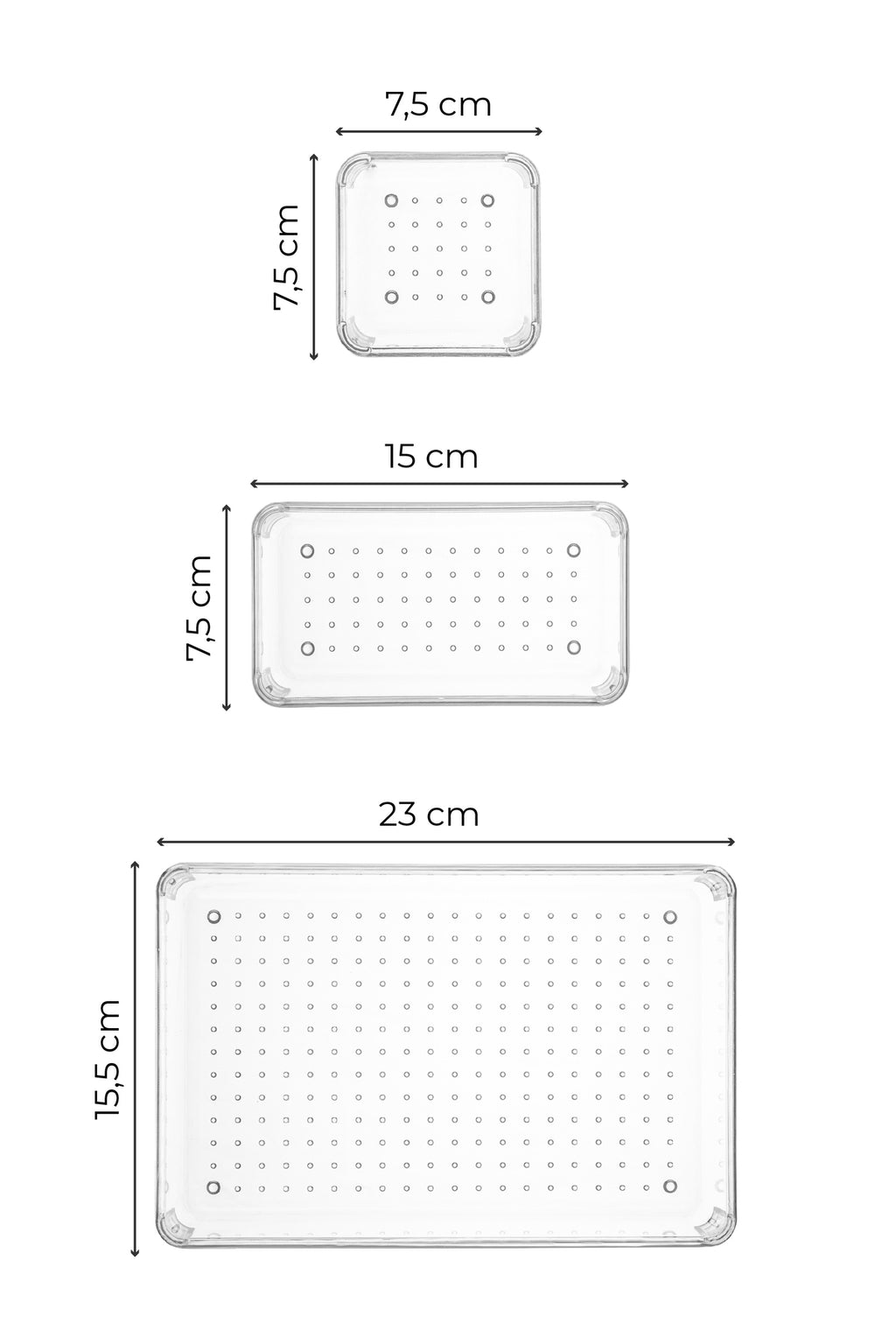 5'li Şeffaf Çekmece Içi Düzenleyici Organizer 1x(O.DKDRTGN) 2x(K.DKDRTGN, K.KARE)