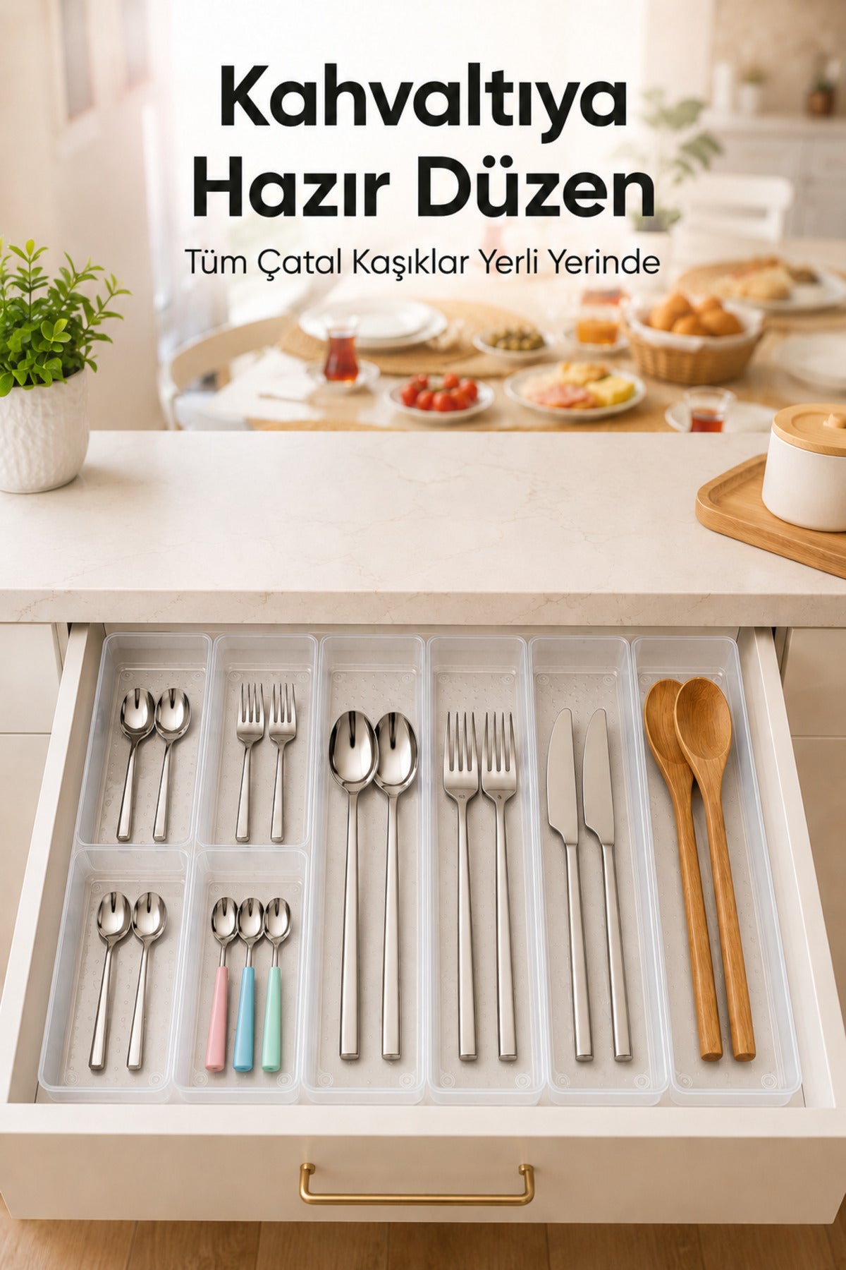 8'li Modüler Şeffaf Kaşıklık Seti Çekmece İçi Mutfak Çatal Kaşık Bıçak Düzenleyici Organizer (4F4C)