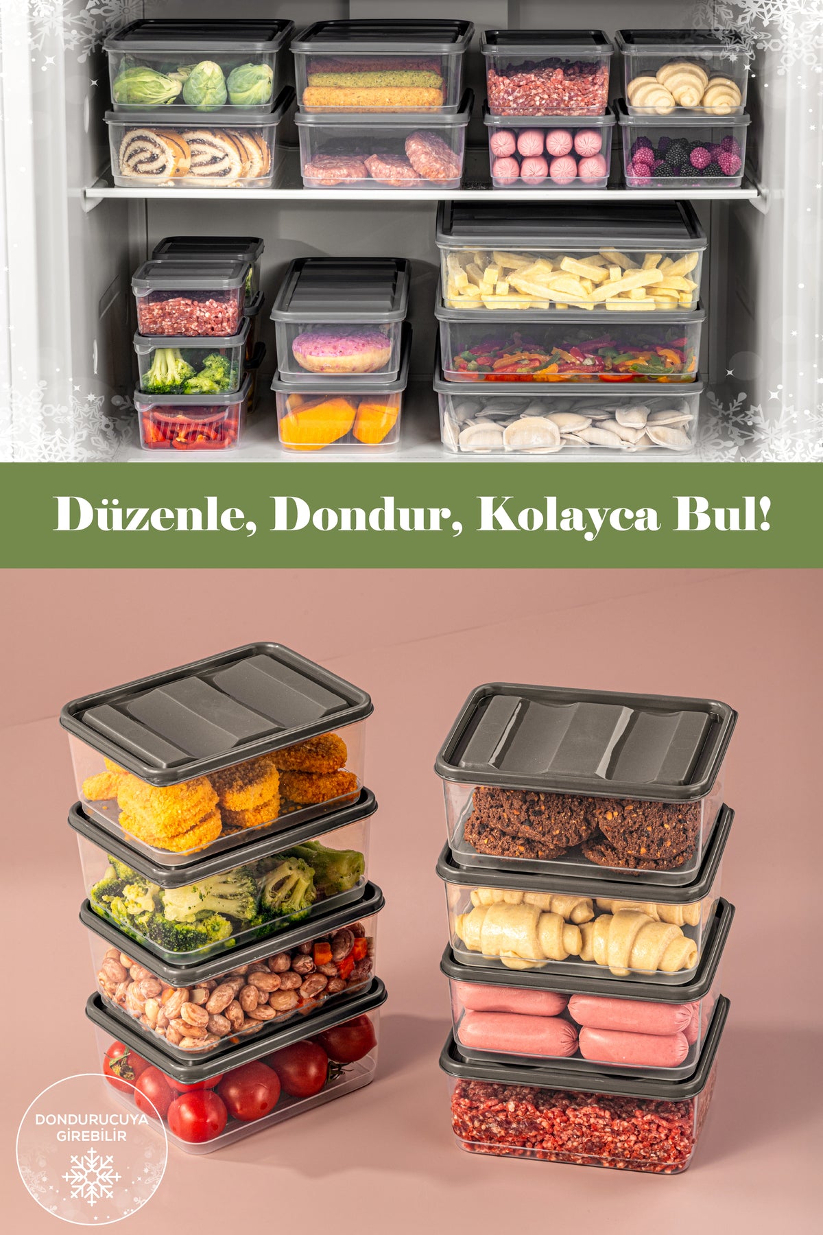 8'li 775 ml Buzdolabı Düzenleyici Organizer Mikrodalgaya Uygun Difriz Saklama Kabı Gri