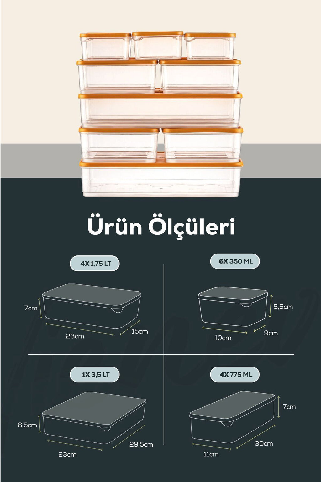 15'li Buzdolabı Düzenleyici Organizer Mikrodalgaya Uygun Difriz Saklama Kabı Turuncu