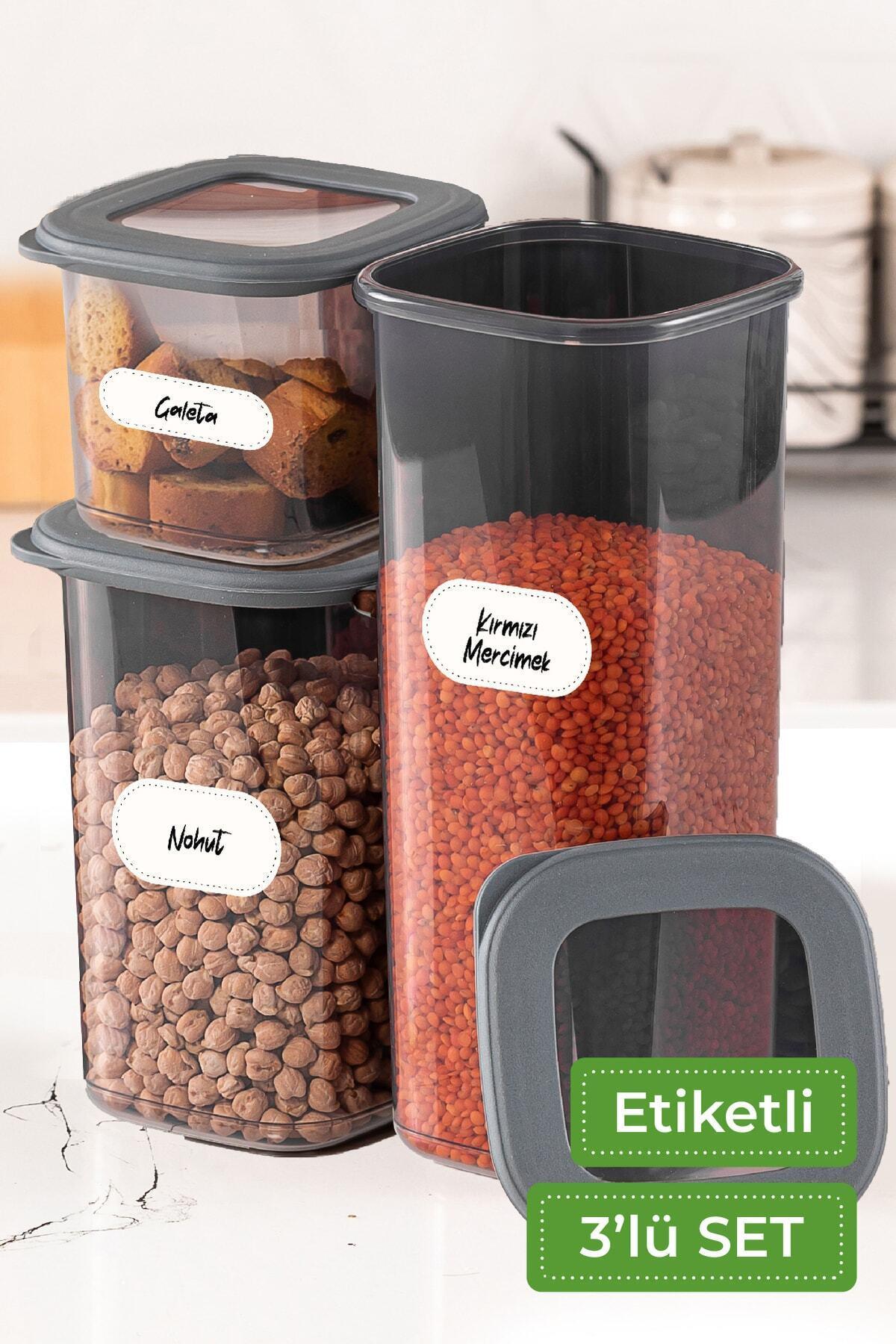 Foly Etiketli Kare Erzak Saklama Kabı 3'lü Set 1x(0,55 LİTRE, 1,2 LİTRE, 1,75 LİTRE)