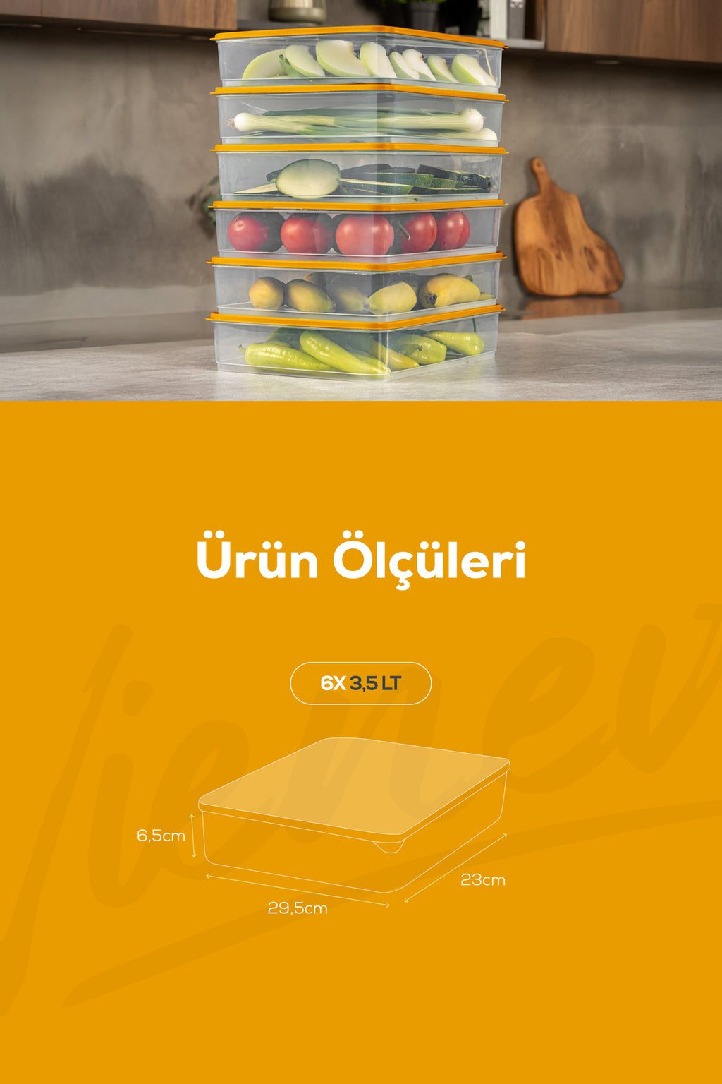 6'lı 3,5 Litre Buzdolabı Dondurucu Organizer Mikrodalga Ve Difrize Uygun Saklama Kabı Turuncu