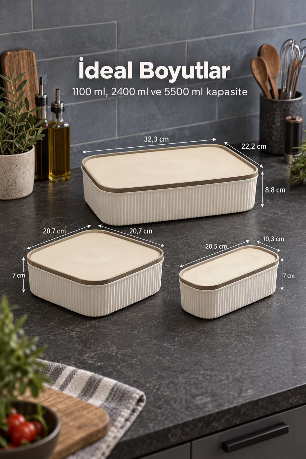 3'lü 1100 ml 2400 ml 5500 ml Saklama Kabı Seti Mutfak ve Buzdolabı Düzenleyici