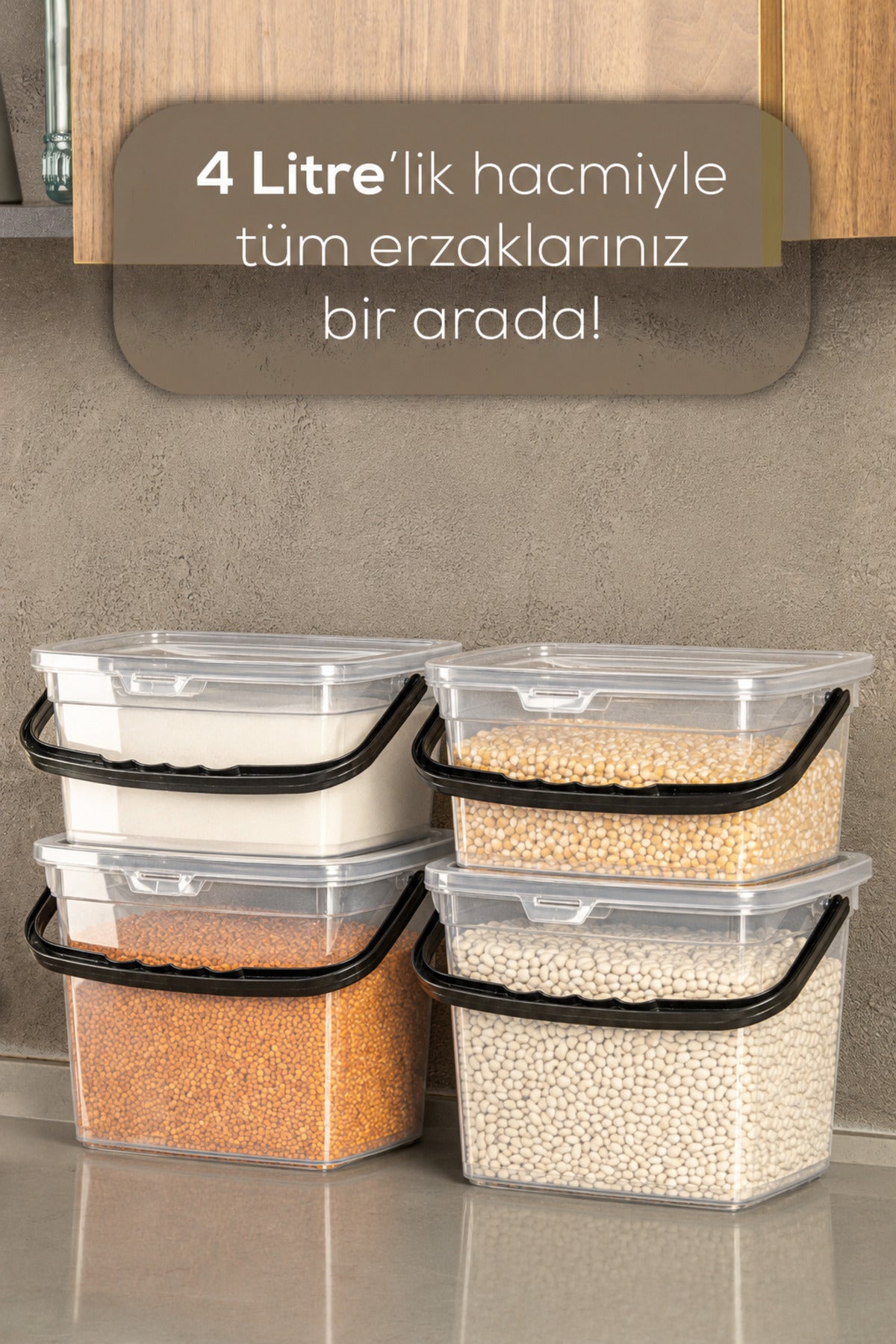 4'lü 4 Litre Beyaz Etiketli Toz Tablet Deterjan Saklama Kabı - Deterjan Kutusu Beyaz