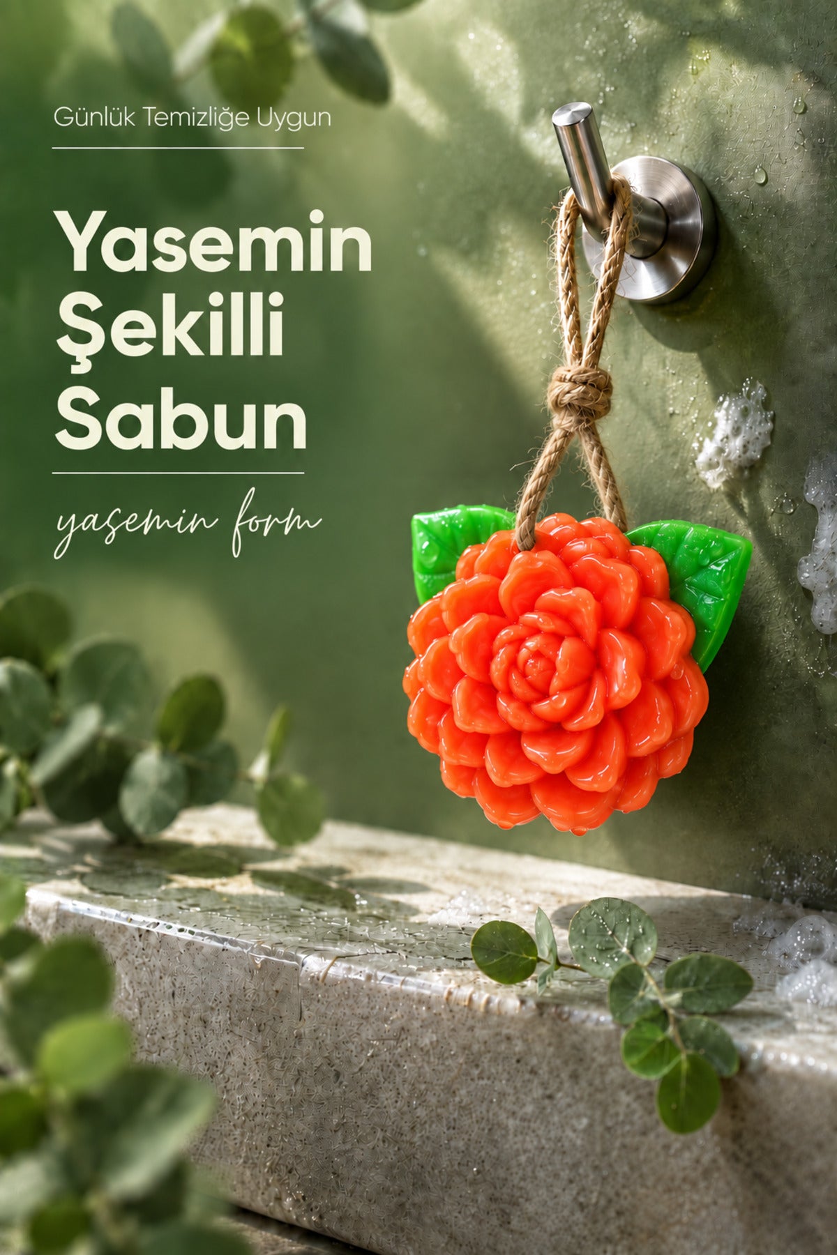 Turuncu Yasemin Şekilli Katı Sabun 10,5x9,5 cm Asılabilir Dekoratif Banyo El Sabun