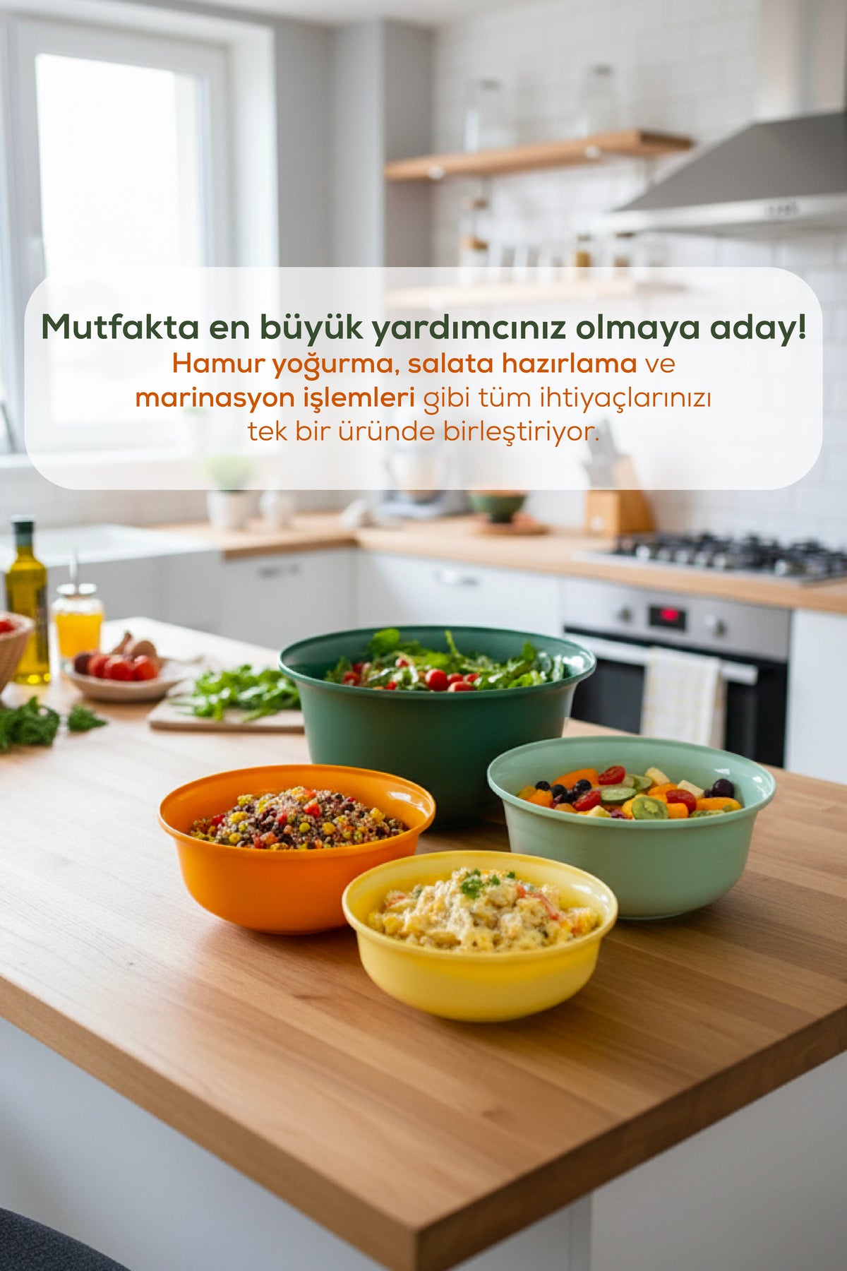 4'lü Renkli Karıştırma Kabı Seti | 7 lt, 4 lt, 2 lt, 1 lt