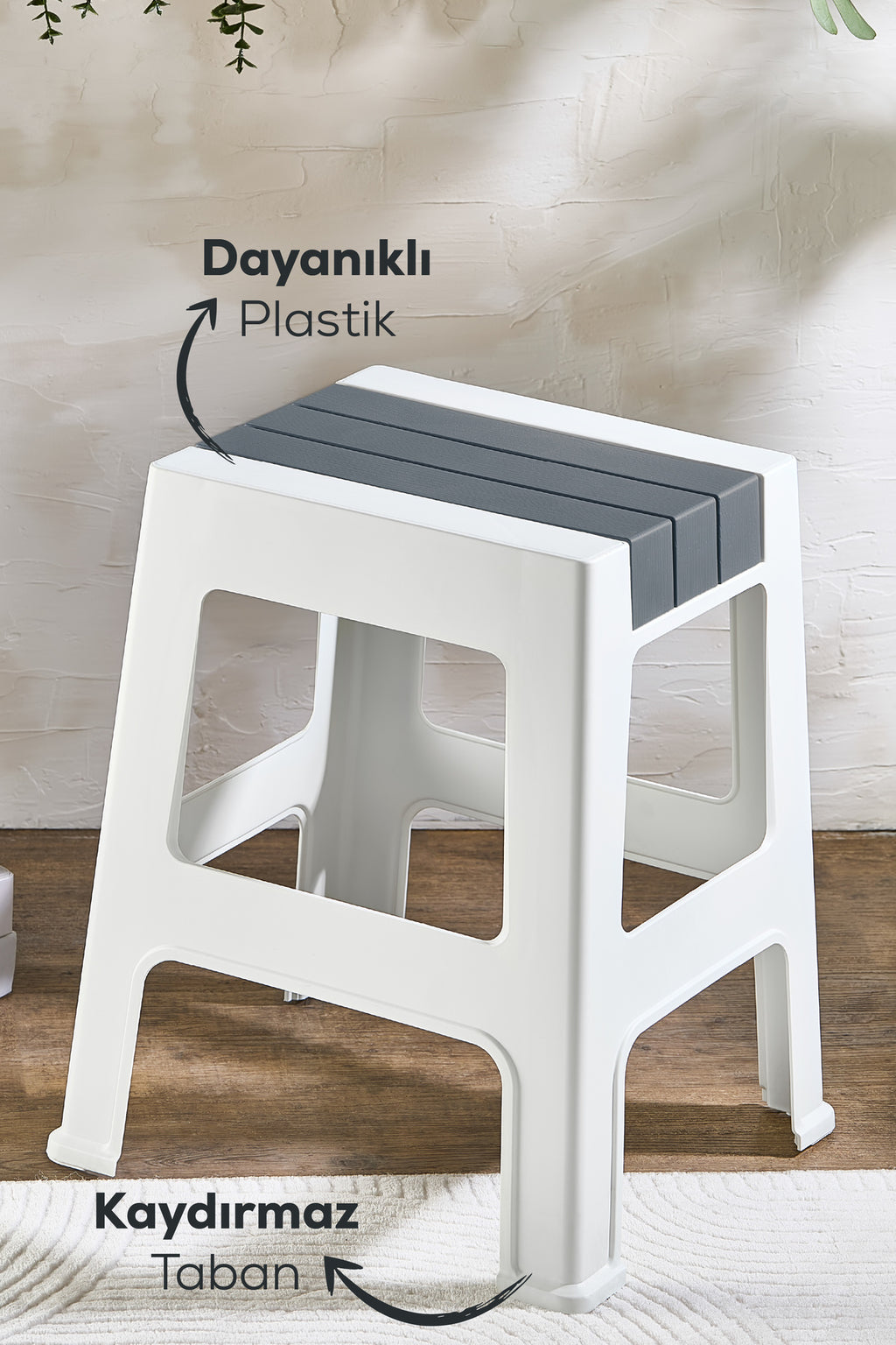 Plastik Büyük Tabure Gri