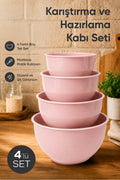 4'lü Karıştırma Ve Hazırlama Kabı Seti - Pudra Pembe - 1L 1.5L 2.3L 3.3L