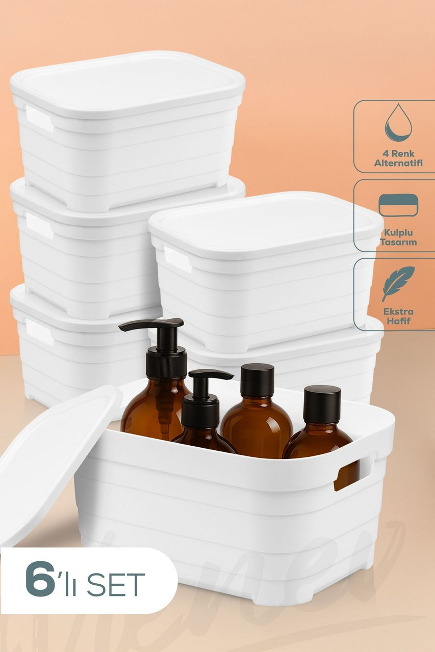 6'lı Kapaklı 3,8 Litre Saklama Kutusu Beyaz