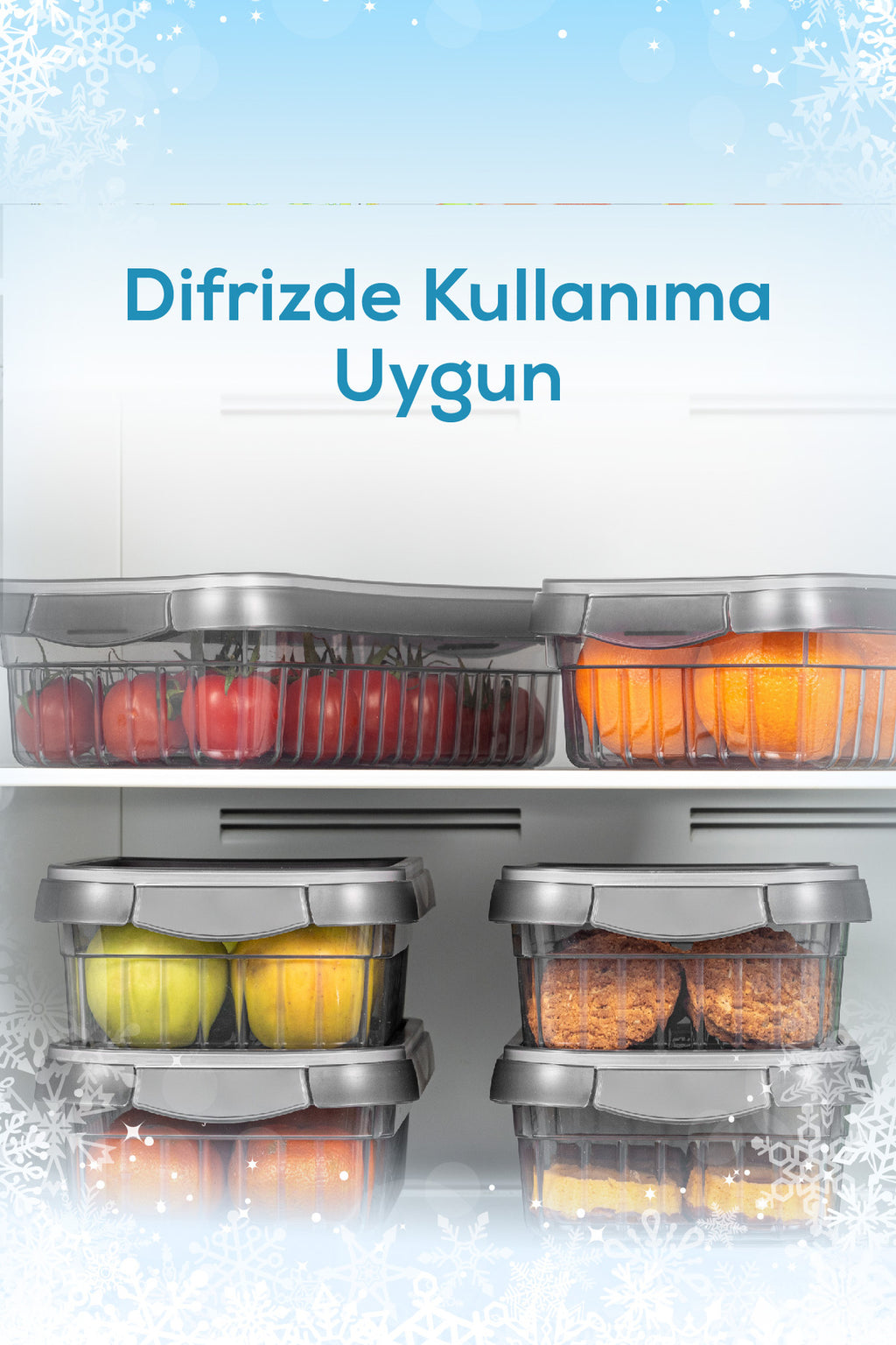 3'lü Kendinden Çizgili Kilitli Kapaklı Saklama Kabı Seti 4 Litre