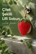 Çilek Şekilli Kabak Lifli Sabun 8,5x7x4,8 cm Peeling Etkili Asılabilir Dekoratif Banyo El Sabunu