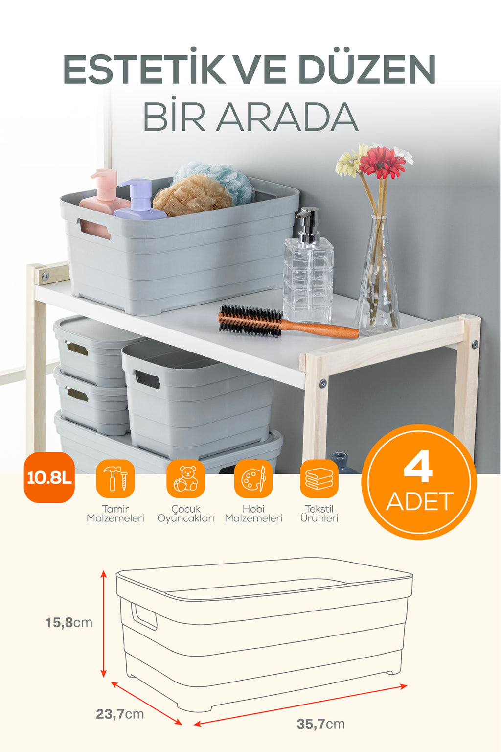 4'lü 10,8 Litre Saklama Kutusu Antrasit