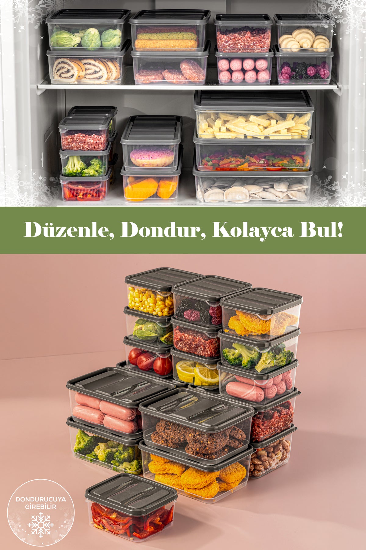 18'li Buzdolabı Düzenleyici Organizer Mikrodalgaya Uygun Difriz Saklama Kabı Gri