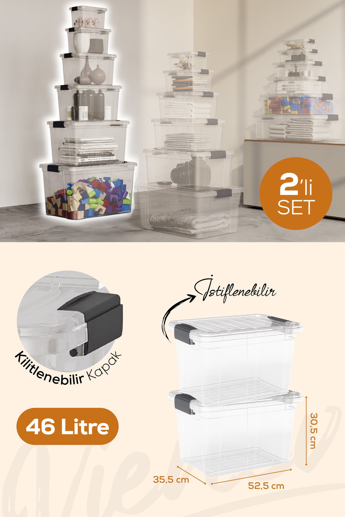 2'li 46 Litre Kilitli Kapaklı Saklama ve Erzak Kutusu 33126