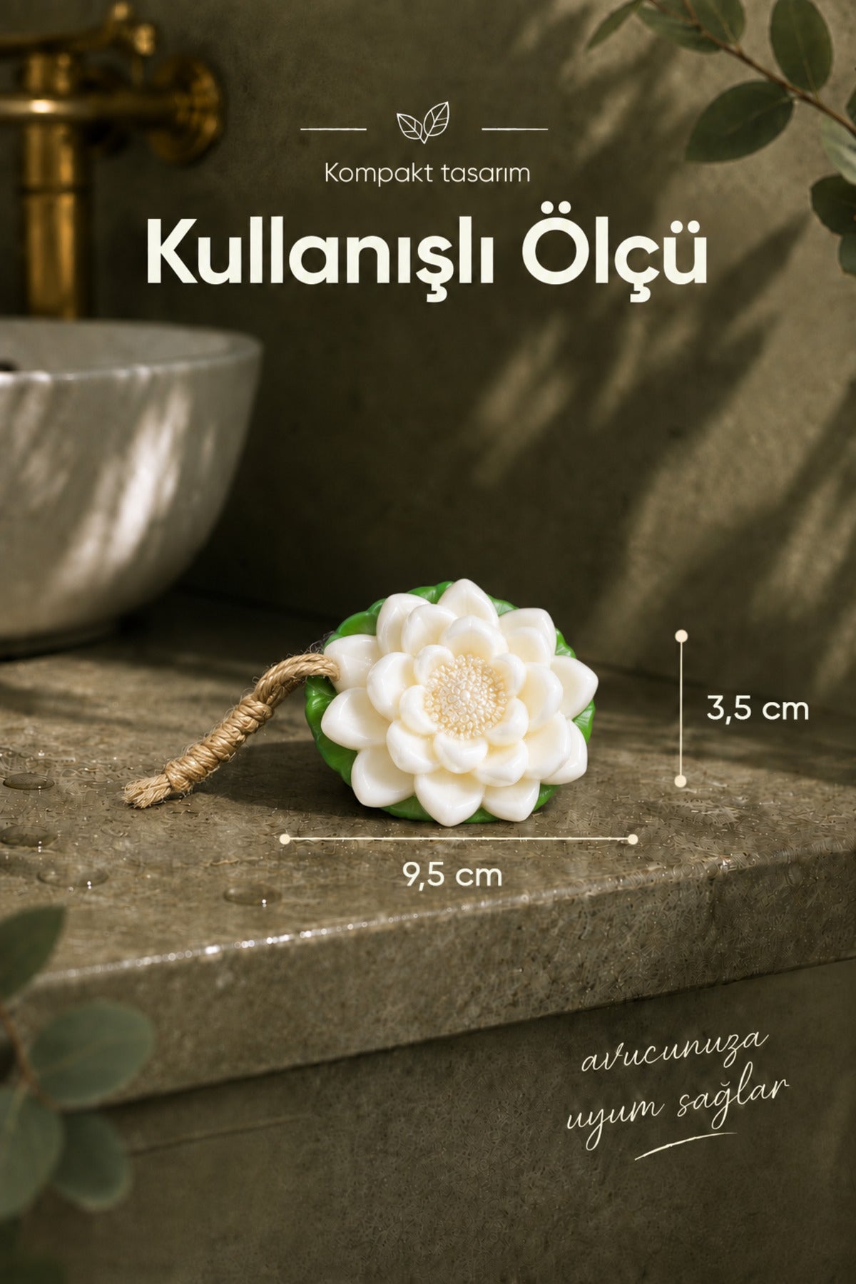 Yapraklı Beyaz Nilüfer Şekilli Katı Sabun 9,5 x3,5 cm Asılabilir Dekoratif Banyo El Sabun